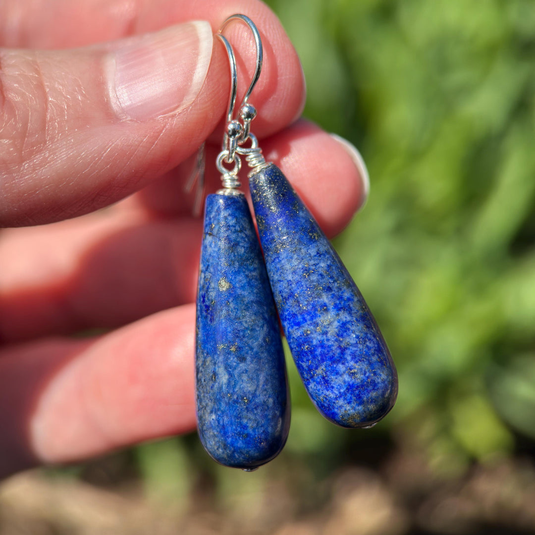Lapis Lazuli Drop and Solid 925 Sterling Silver Earrings - SunlightSilver