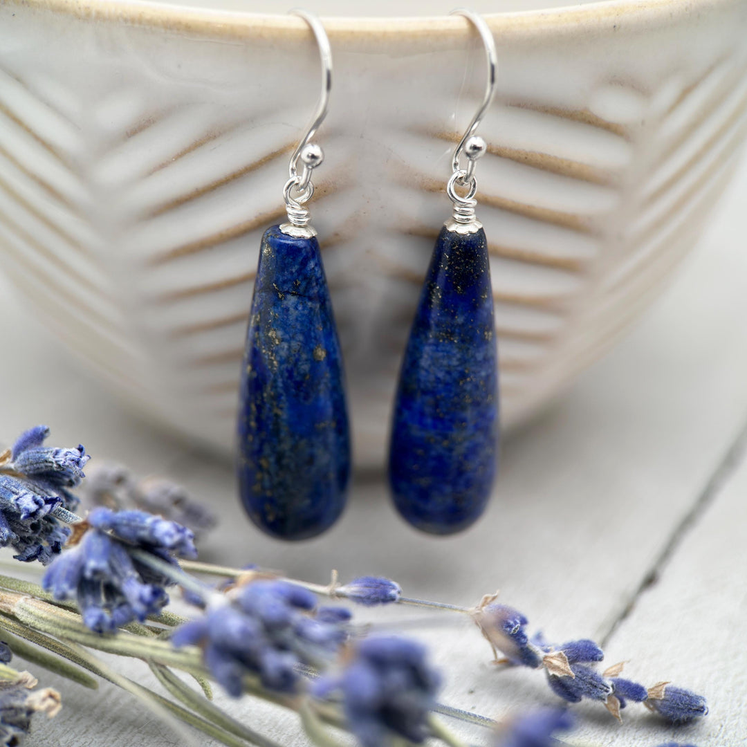 Lapis Lazuli Drop and Solid 925 Sterling Silver Earrings - SunlightSilver