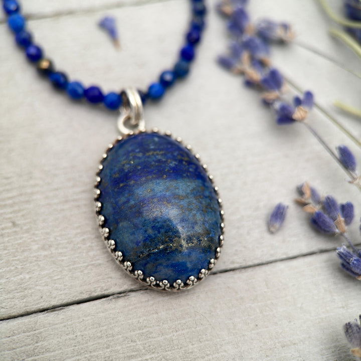 Lapis Lazuli and Solid 925 Sterling Silver Pendant - SunlightSilver
