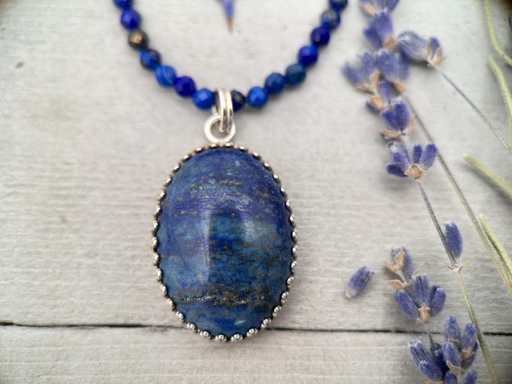 Lapis Lazuli and Solid 925 Sterling Silver Pendant - SunlightSilver