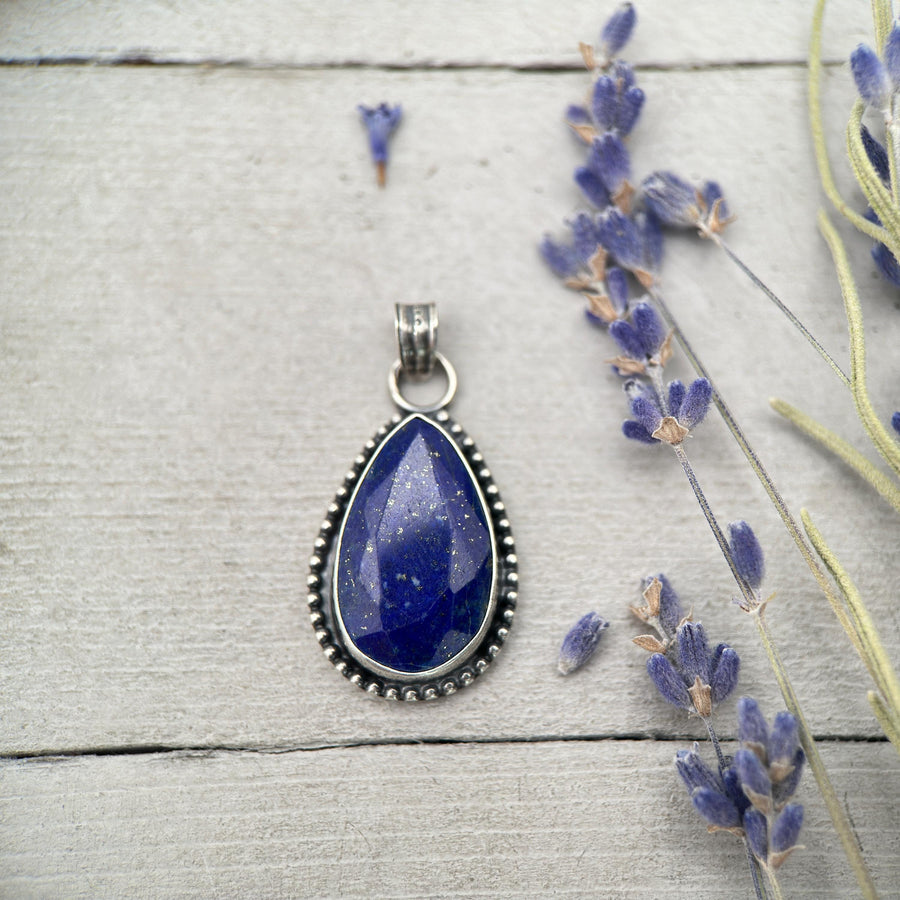 Faceted Lapis Lazuli and Solid 925 Sterling Silver Pendant - SunlightSilver