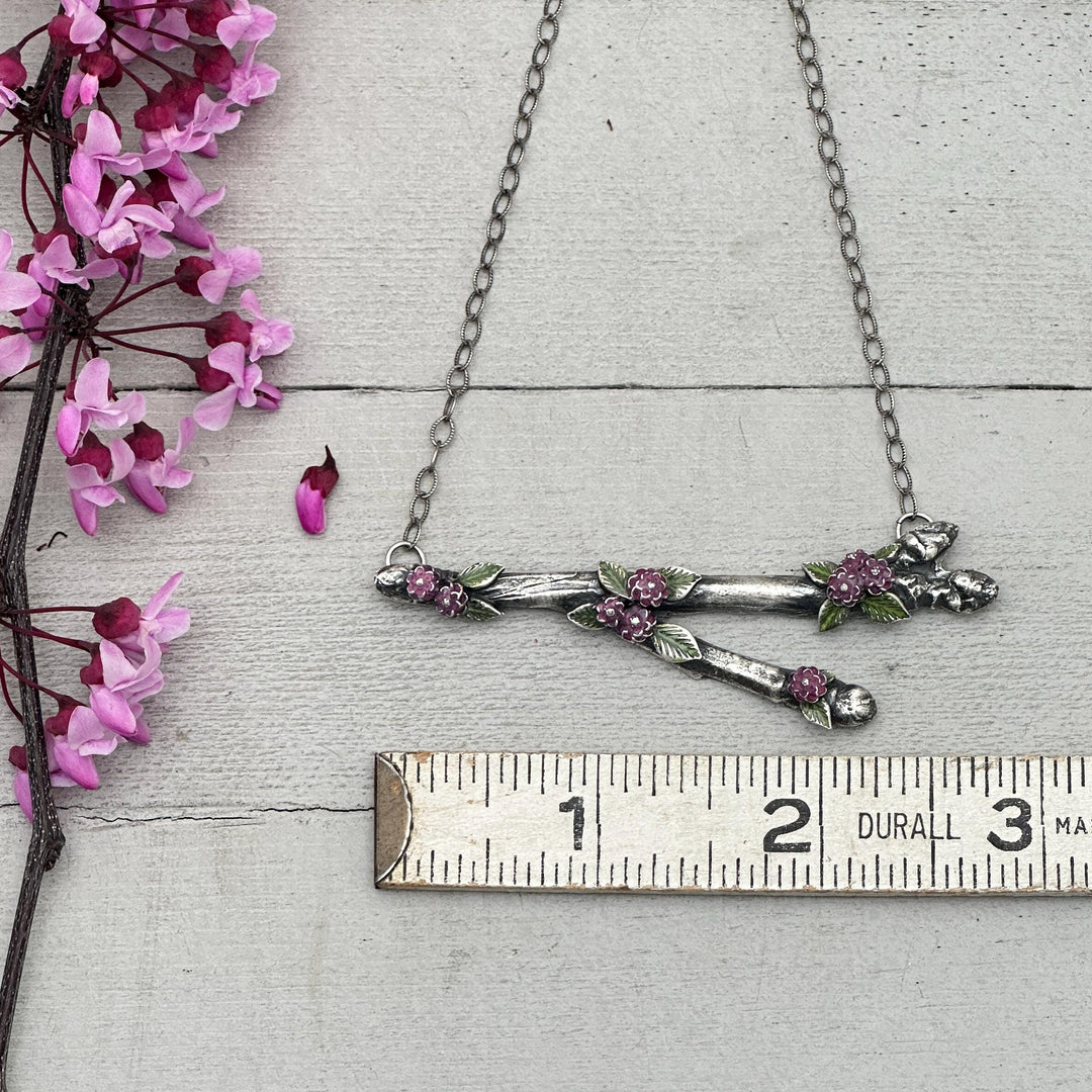 Silver Blooming Branch Pendant Necklace of .999 Fine Silver on a Sterling Silver Chain - SunlightSilver