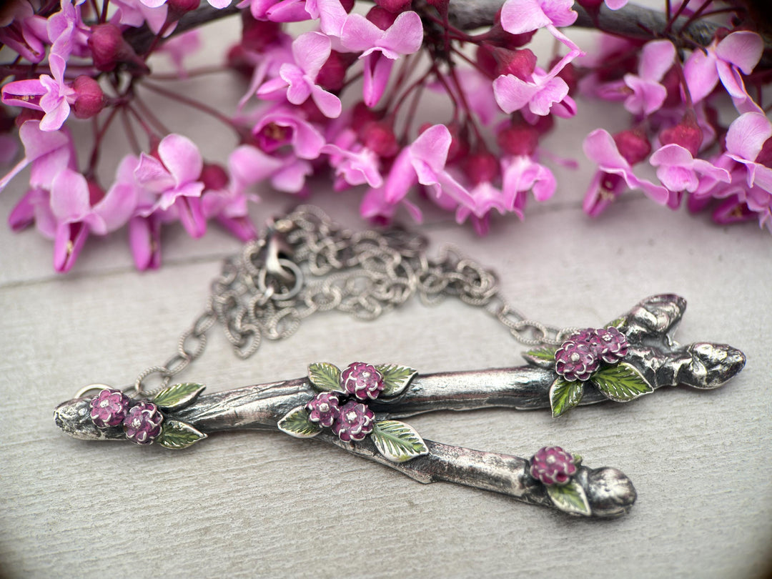 Silver Blooming Branch Pendant Necklace of .999 Fine Silver on a Sterling Silver Chain - SunlightSilver