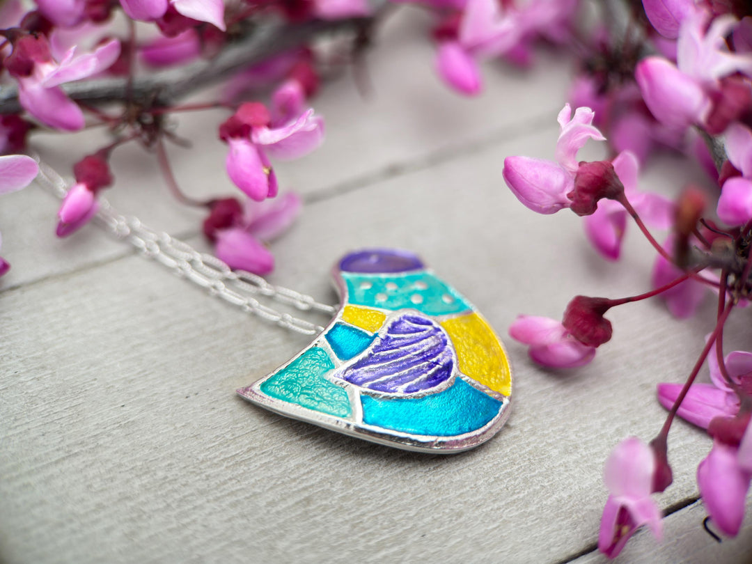 Colorful Bird Pendant Necklace of .999 Fine Silver on a Sterling Silver Chain - SunlightSilver