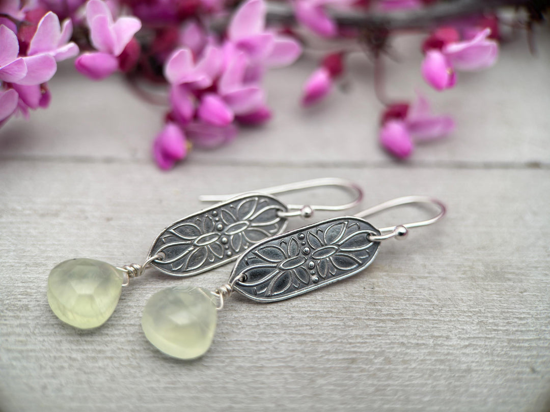 Prehnite and Sterling Silver Dangle Earrings - SunlightSilver