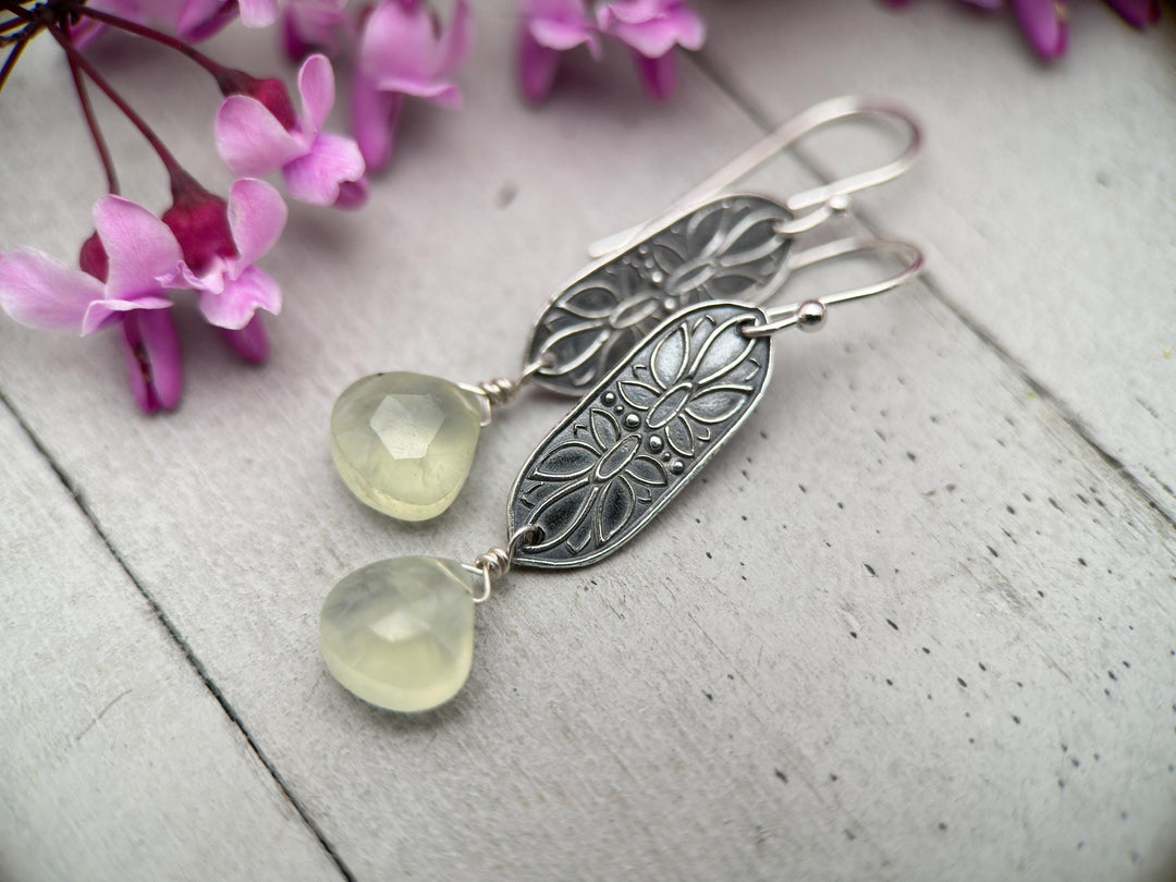 Prehnite and Sterling Silver Dangle Earrings - SunlightSilver