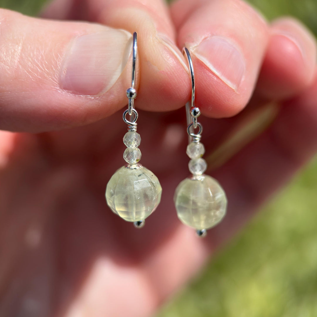 Prehnite and Sterling Silver Dangle Earrings - SunlightSilver