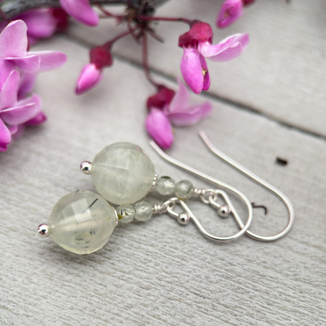 Prehnite and Sterling Silver Dangle Earrings - SunlightSilver