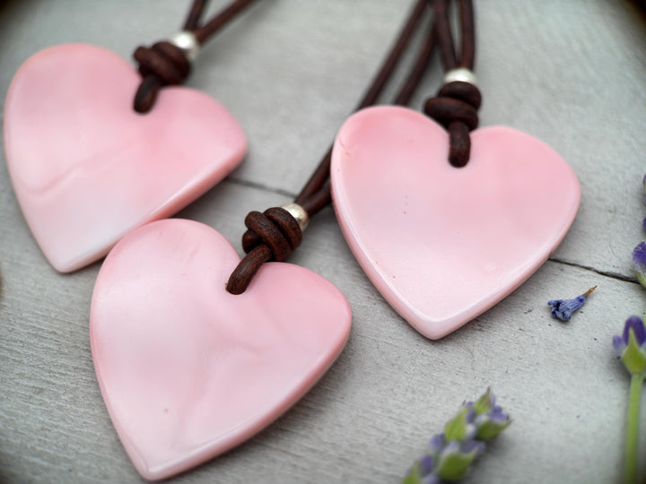 Pink Queen Conch Shell Heart, Solid 925 Sterling Silver, Freshwater pearl and Rustic Leather Necklace - SunlightSilver