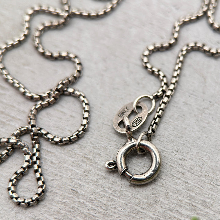Sterling Silver Box Chain – 1mm Delicate Oxidized Antiqued Necklace - Solid 925 Silver - Jewelry Italian - 16, 18, 20, or 24 inches - SunlightSilver