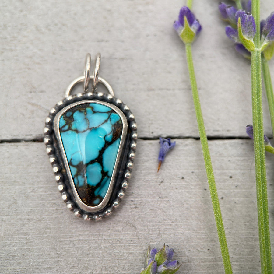 Blue Turquoise and Sterling Silver Pendant - Solid 925 - SunlightSilver