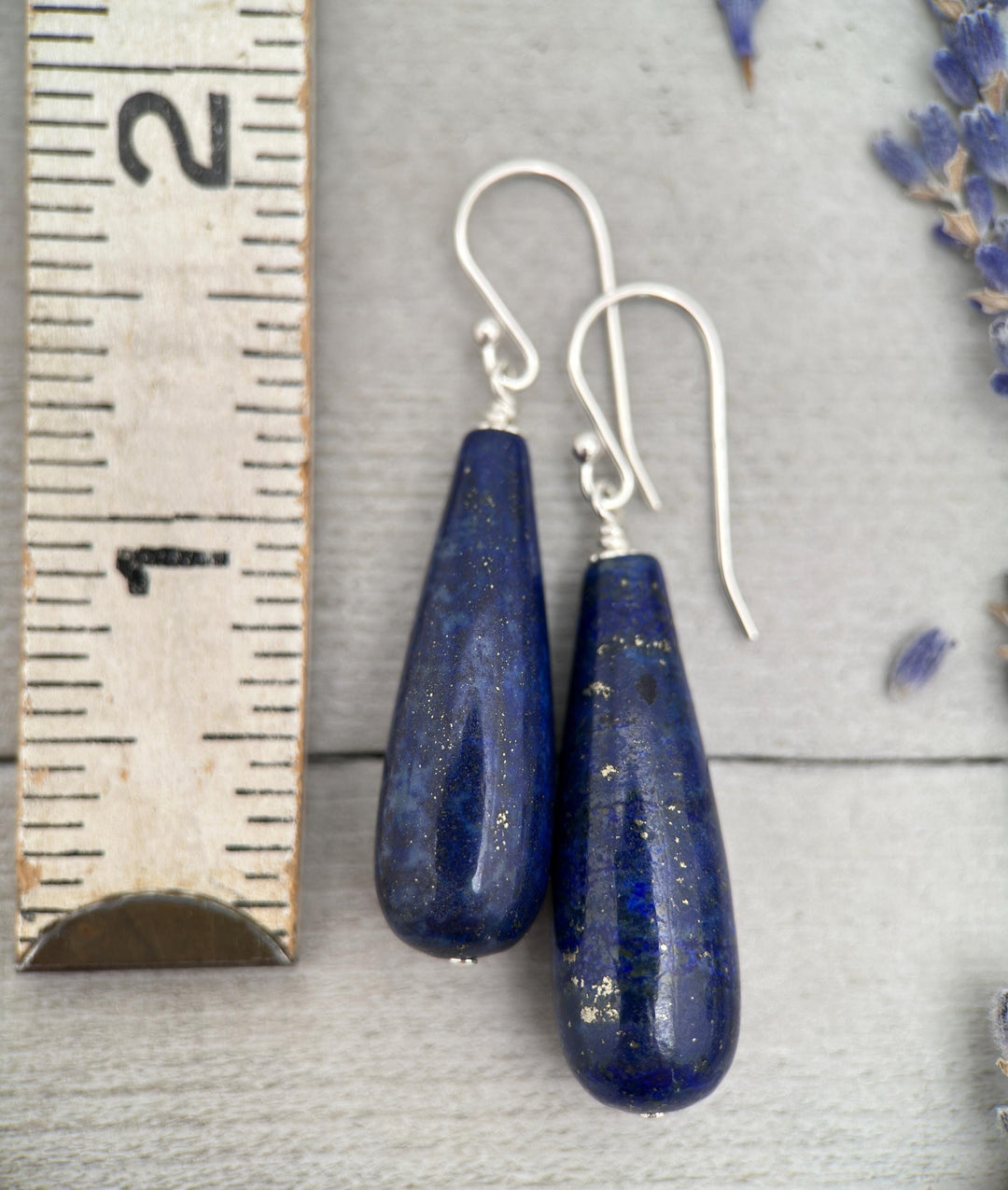 Lapis Lazuli Drop and Solid 925 Sterling Silver Earrings - SunlightSilver