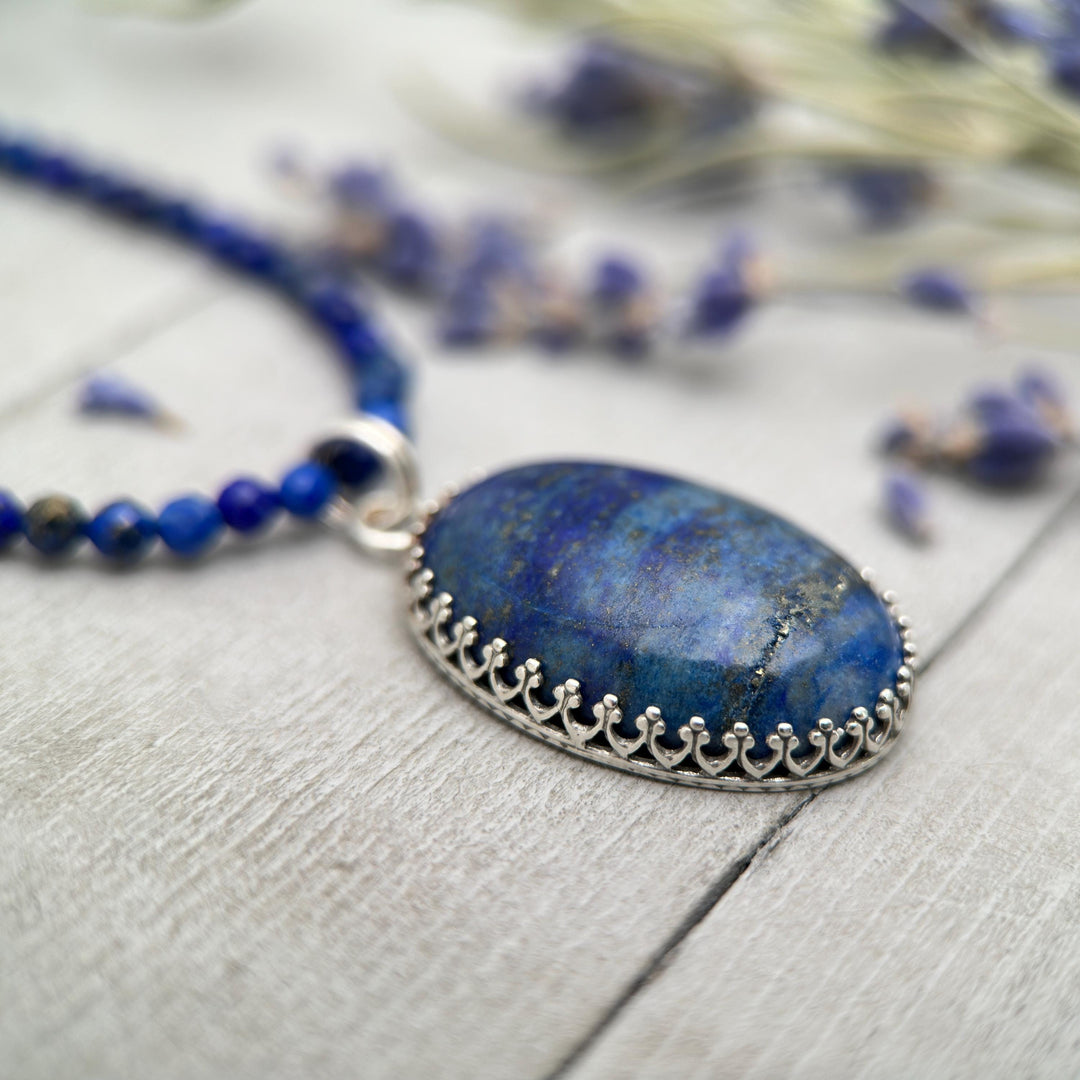 Lapis Lazuli and Solid 925 Sterling Silver Pendant - SunlightSilver
