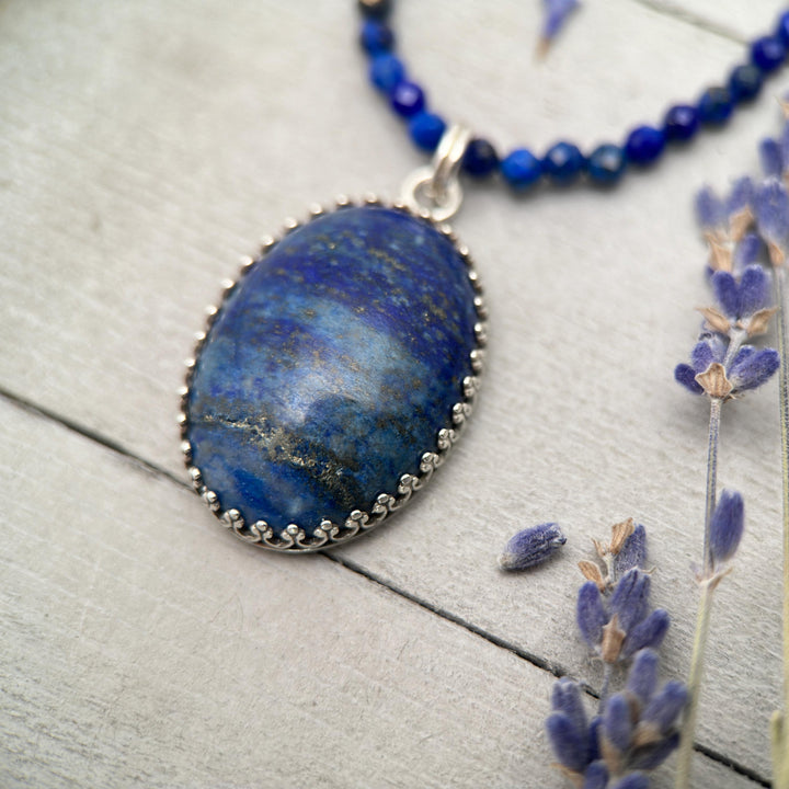 Lapis Lazuli and Solid 925 Sterling Silver Pendant - SunlightSilver