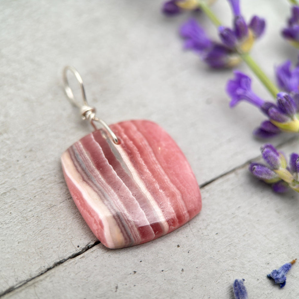 Banded Pink Rhodochrosite Sterling Silver Pendant - SunlightSilver