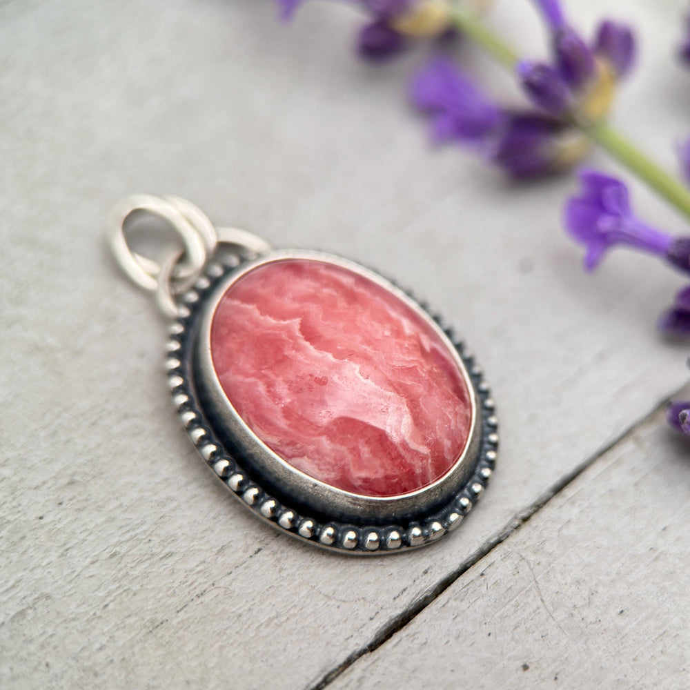 Pink Rhodochrosite Sterling Silver Pendant - SunlightSilver