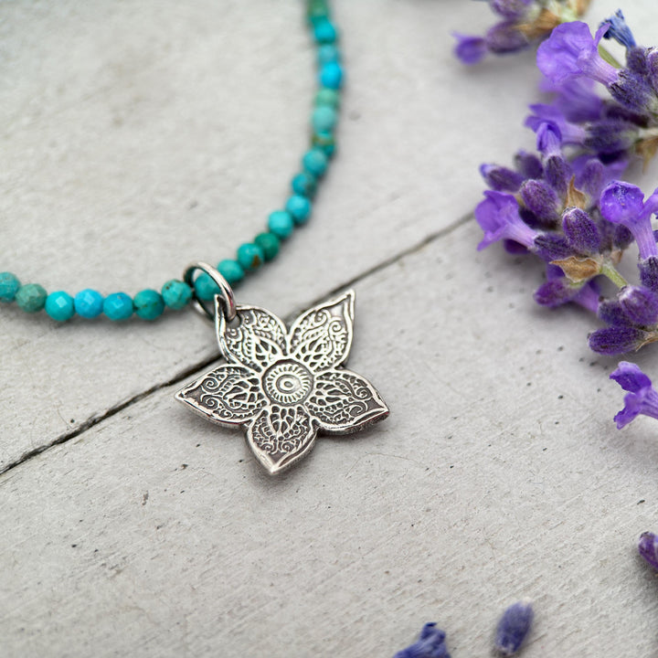 Small Sterling Silver Flower Pendant – Textured Silver Charm – Handmade Minimalist Layering Jewelry – Dainty Floral Gift for Her - SunlightSilver