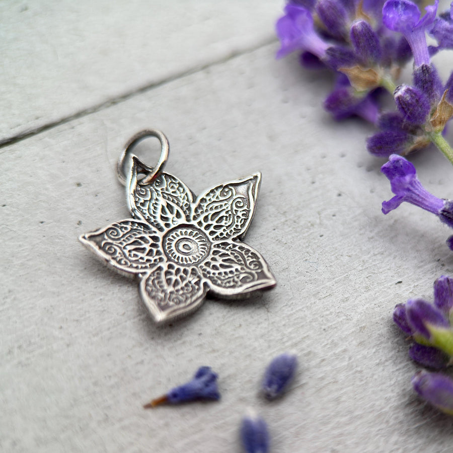 Small Sterling Silver Flower Pendant – Textured Silver Charm – Handmade Minimalist Layering Jewelry – Dainty Floral Gift for Her - SunlightSilver