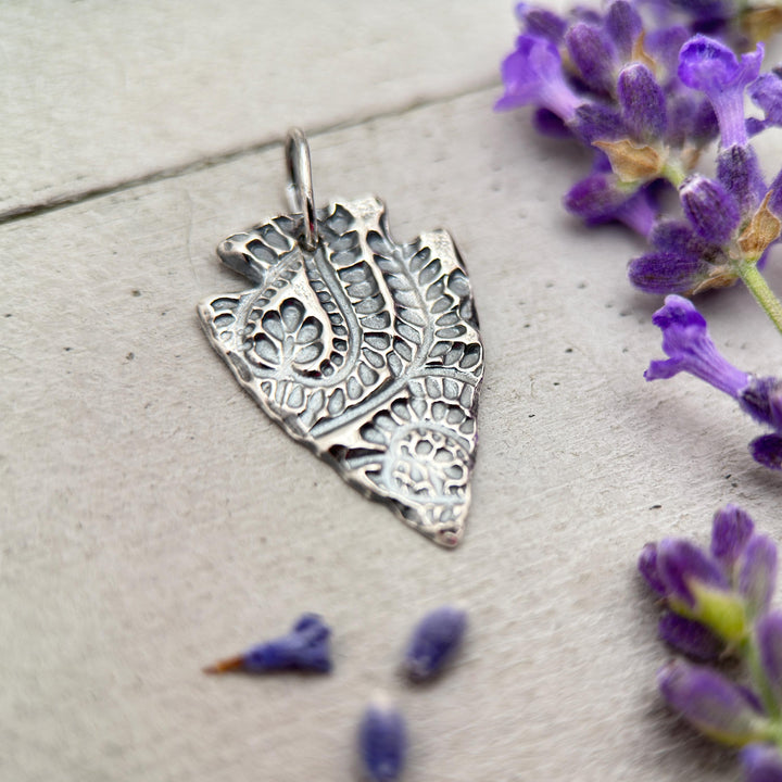 Silver Arrowhead Necklace with Paisley Design - SunlightSilver