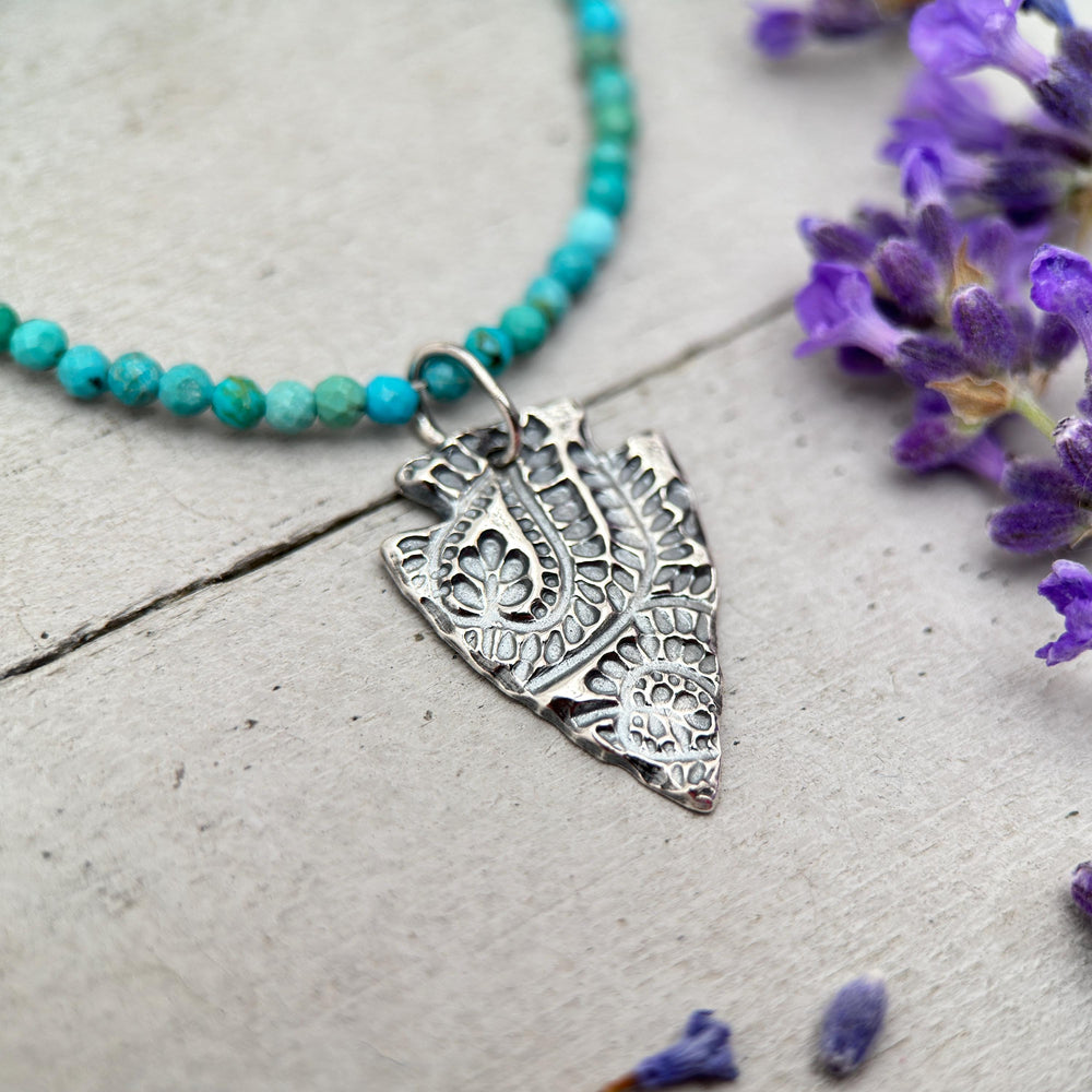Silver Arrowhead Necklace with Paisley Design - SunlightSilver