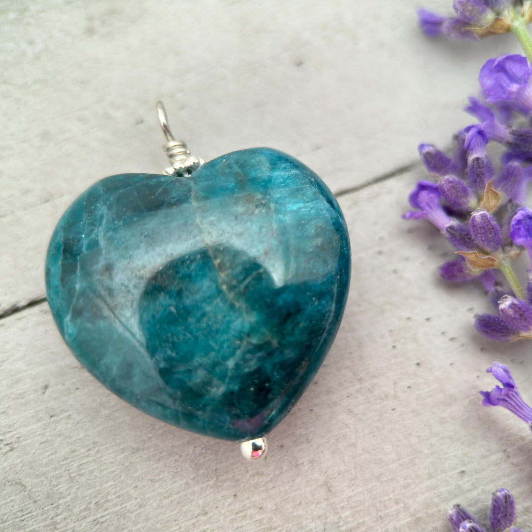 Blue Apatite Heart and Sterling Silver Necklace - SunlightSilver