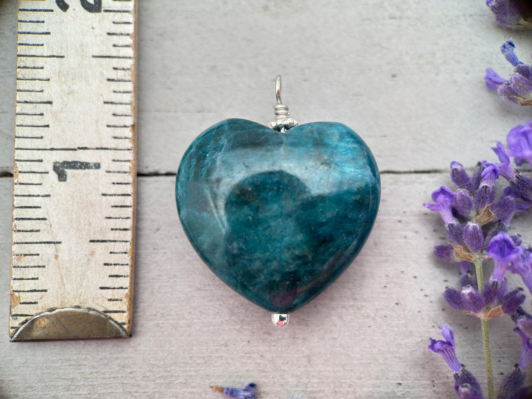 Blue Apatite Heart and Sterling Silver Necklace - SunlightSilver