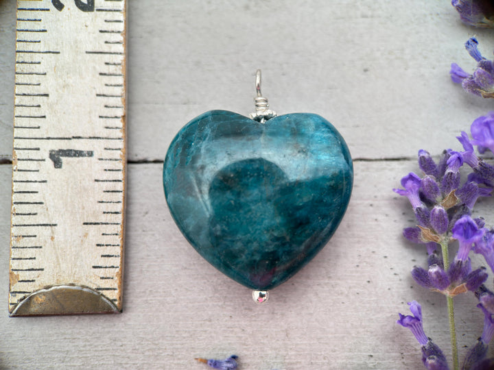 Blue Apatite Heart and Sterling Silver Necklace - SunlightSilver