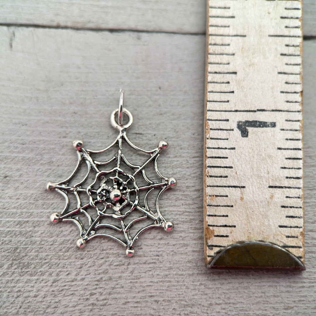 Spider and Web Sterling Silver Pendant - SunlightSilver