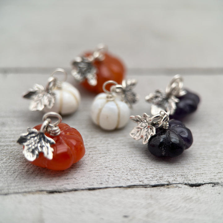 Gemstone Pumpkin and Sterling Silver Pendant - Carnelian, Amethyst or Ghostly White Opal - Fall Autumn Halloween Jewelry - SunlightSilver
