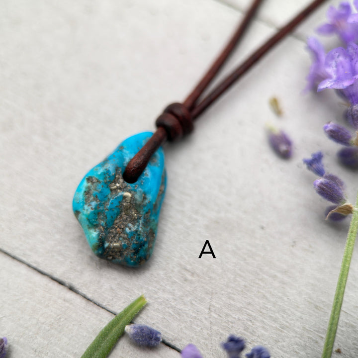 Blue Kingman Turquoise Nugget Leather Necklace - SunlightSilver