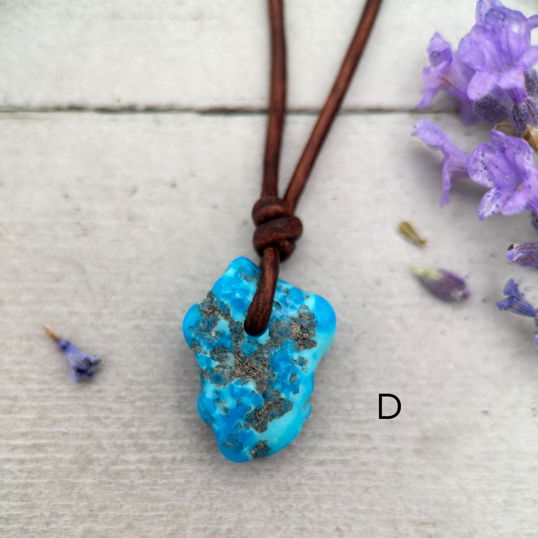 Blue Kingman Turquoise Nugget Leather Necklace - SunlightSilver