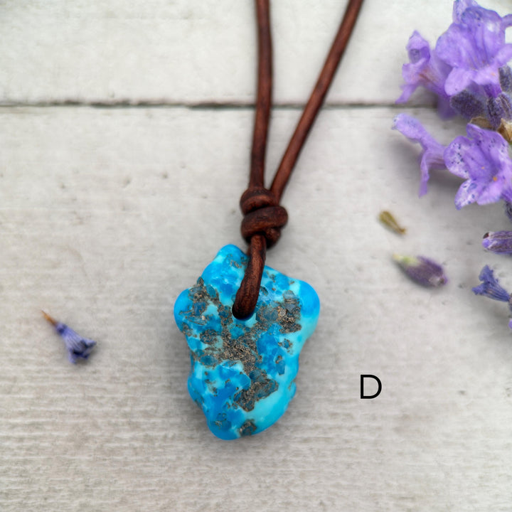 Blue Kingman Turquoise Nugget Leather Necklace - SunlightSilver
