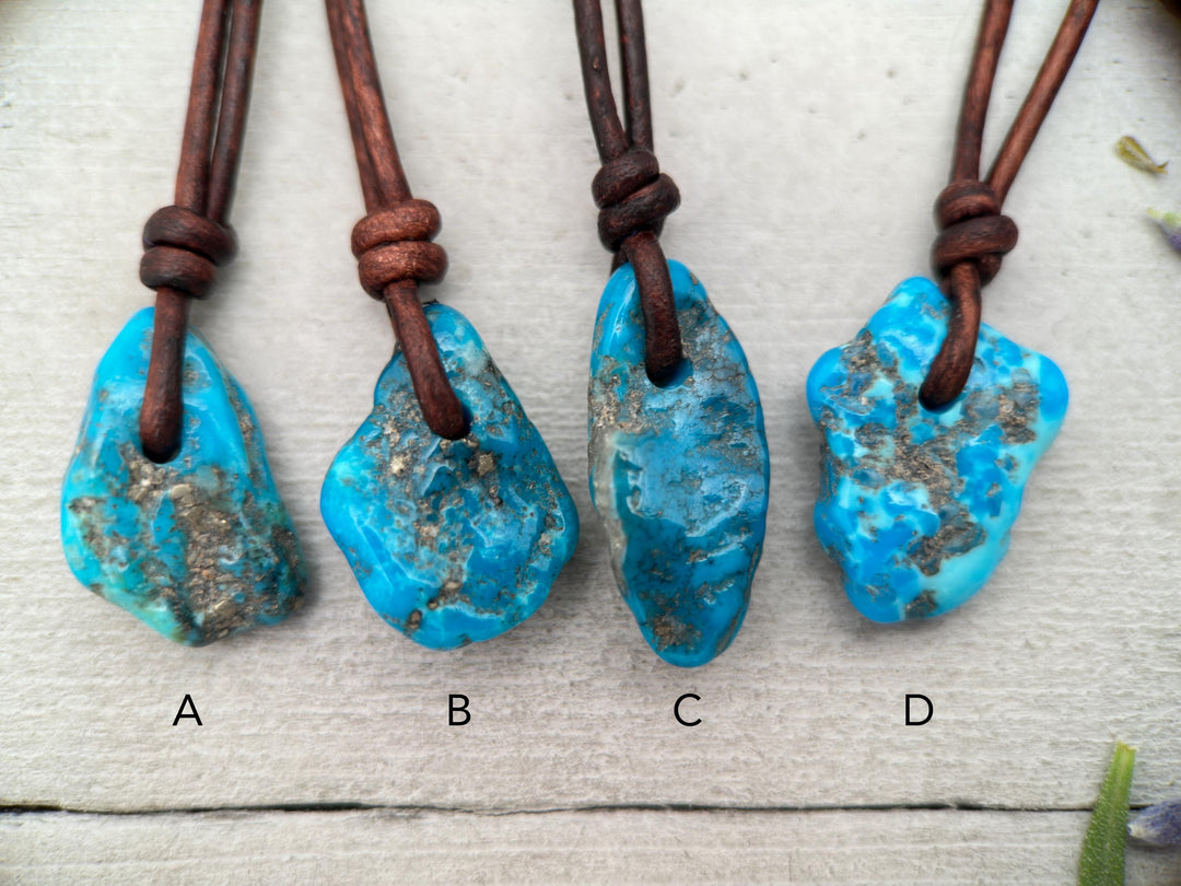 Blue Kingman Turquoise Nugget Leather Necklace - SunlightSilver