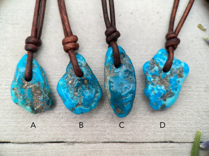 Blue Kingman Turquoise Nugget Leather Necklace - SunlightSilver