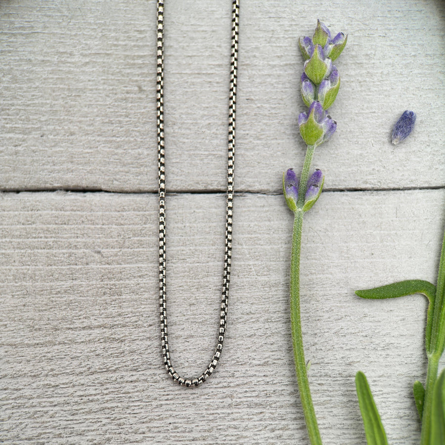 Sterling Silver Box Chain – 1mm Delicate Oxidized Antiqued Necklace - Solid 925 Silver - Jewelry Italian - 16, 18, 20, or 24 inches - SunlightSilver