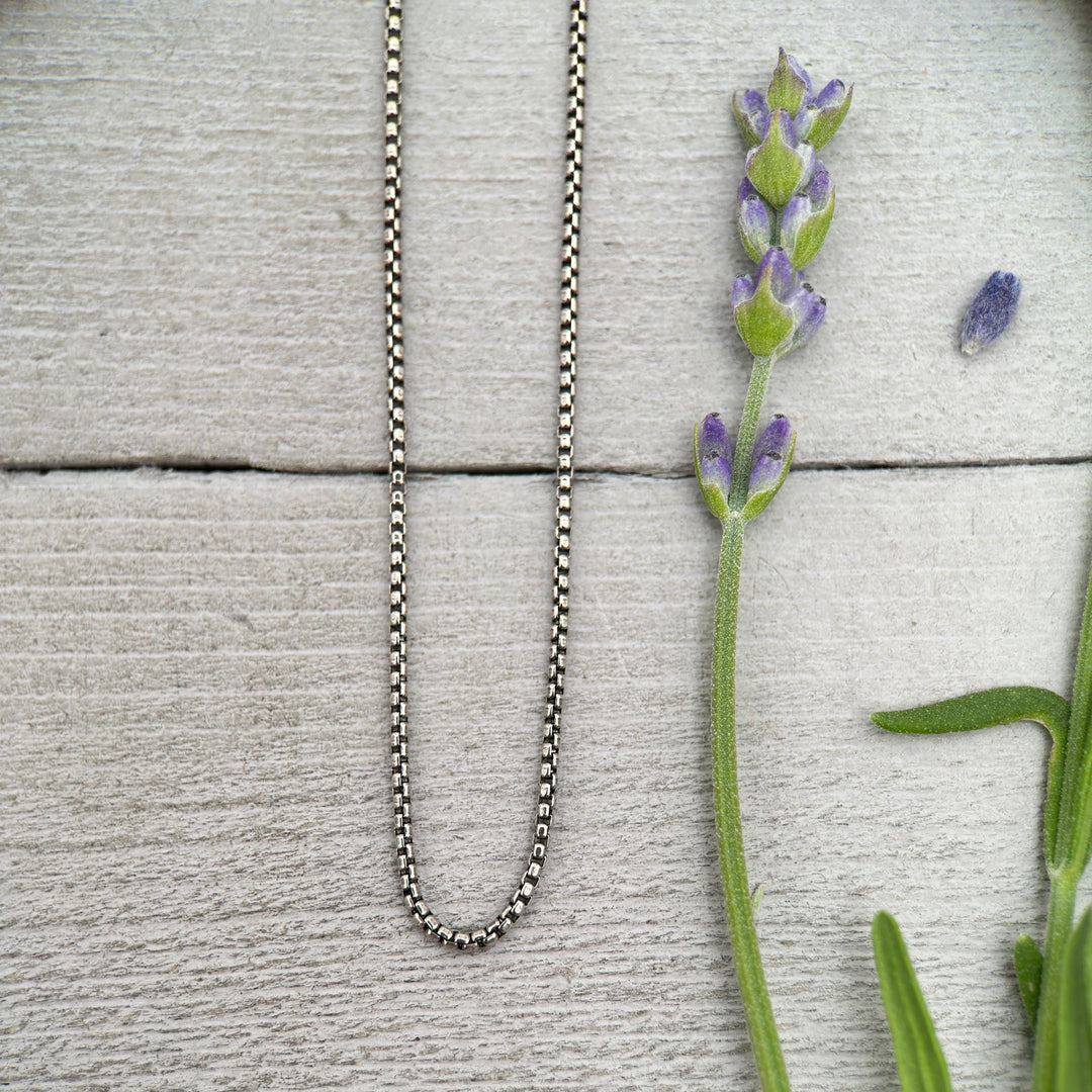 Sterling Silver Box Chain – 1mm Delicate Oxidized Antiqued Necklace - Solid 925 Silver - Jewelry Italian - 16, 18, 20, or 24 inches - SunlightSilver