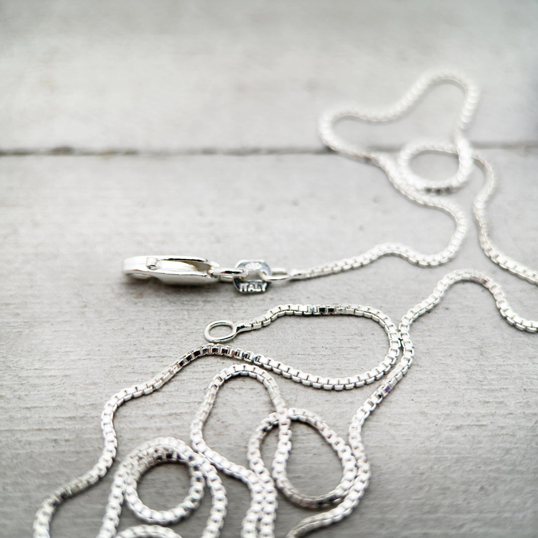 Shiny Sterling Silver Venetian Box Chain Necklace – 1mm Wide – 14" 16", 18", or 20" Length - Italian Solid 925 Sterling Silver Chains - SunlightSilver