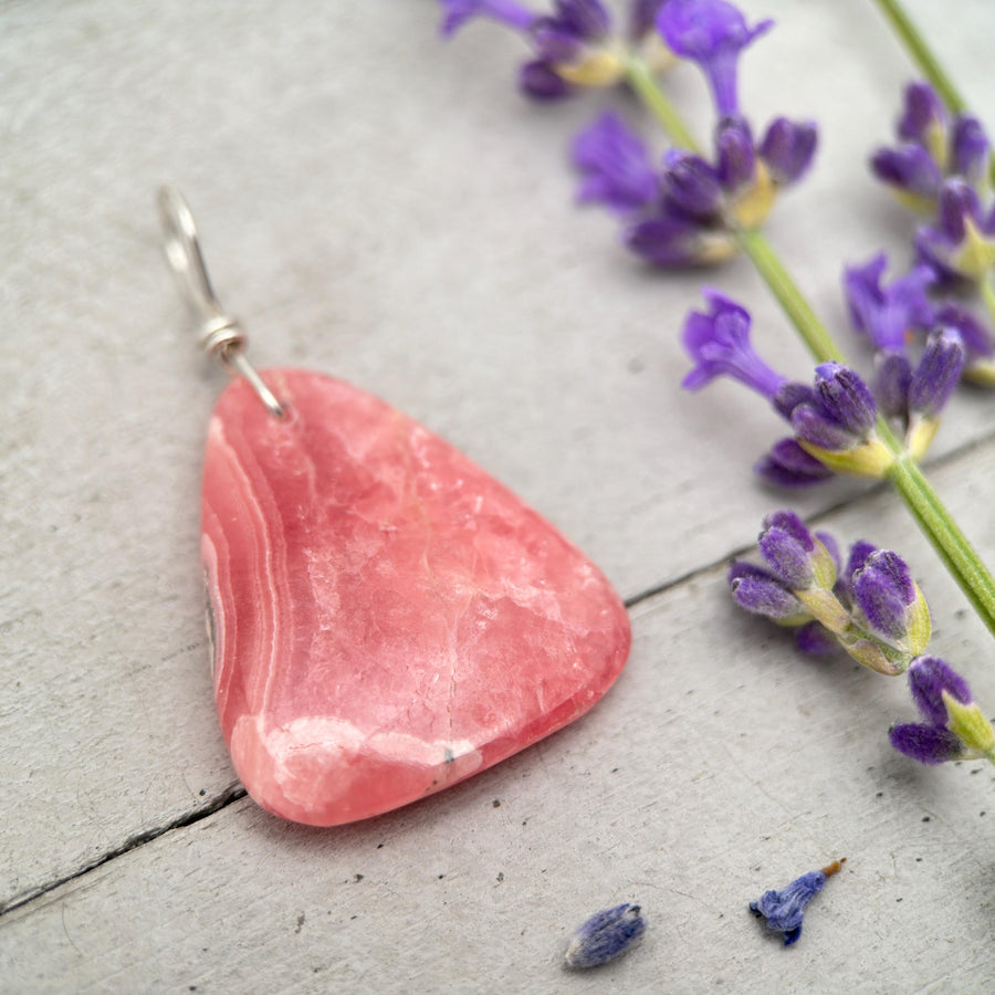 Pink Rhodochrosite Sterling Silver Pendant - SunlightSilver