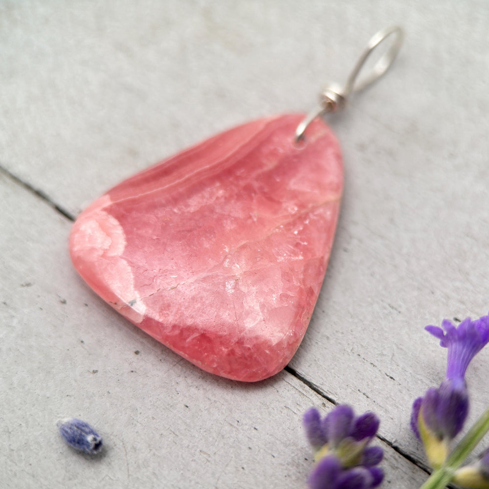 Pink Rhodochrosite Sterling Silver Pendant - SunlightSilver
