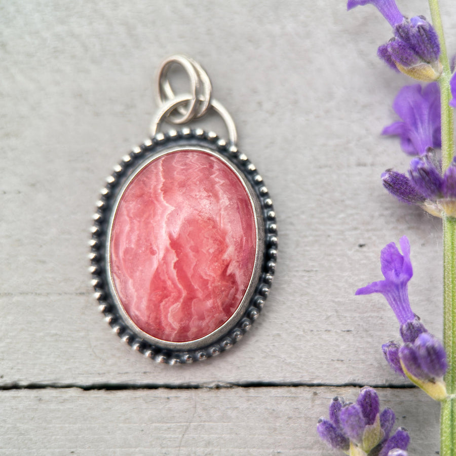 Pink Rhodochrosite Sterling Silver Pendant - SunlightSilver