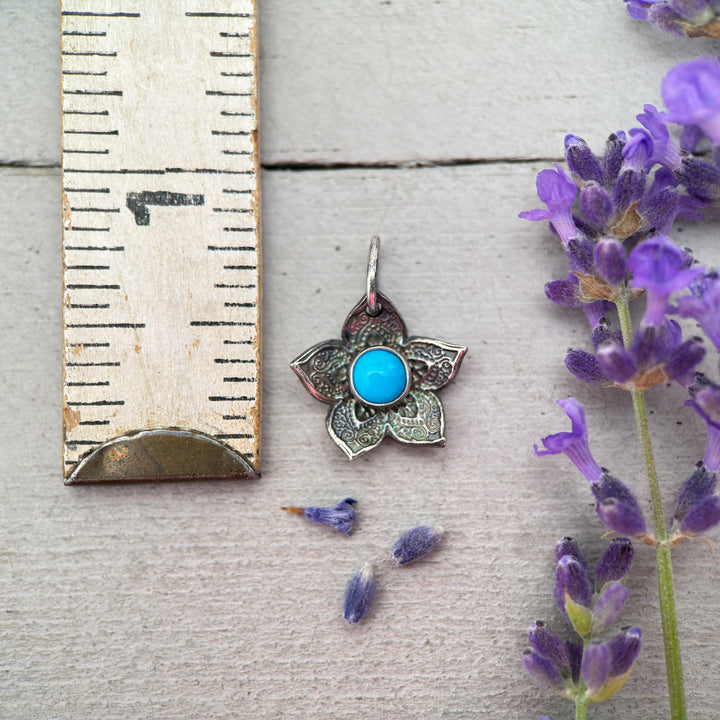 Small Blue Ridge Turquoise and Sterling Silver Flower Charm Necklace - SunlightSilver