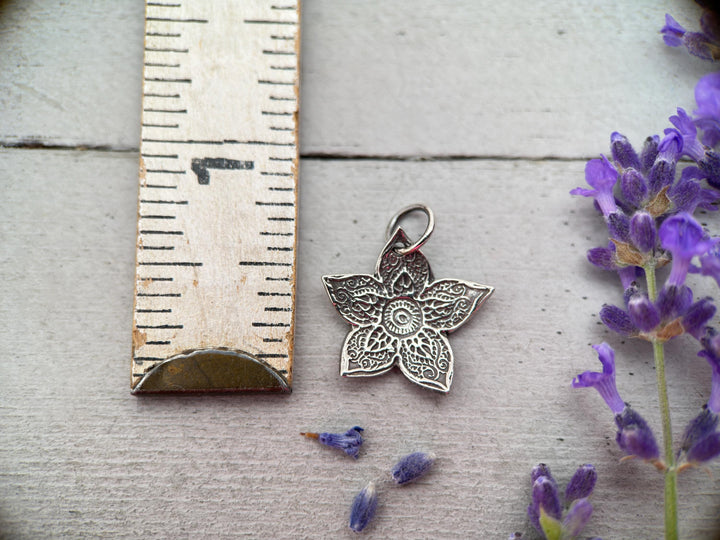 Small Sterling Silver Flower Pendant – Textured Silver Charm – Handmade Minimalist Layering Jewelry – Dainty Floral Gift for Her - SunlightSilver
