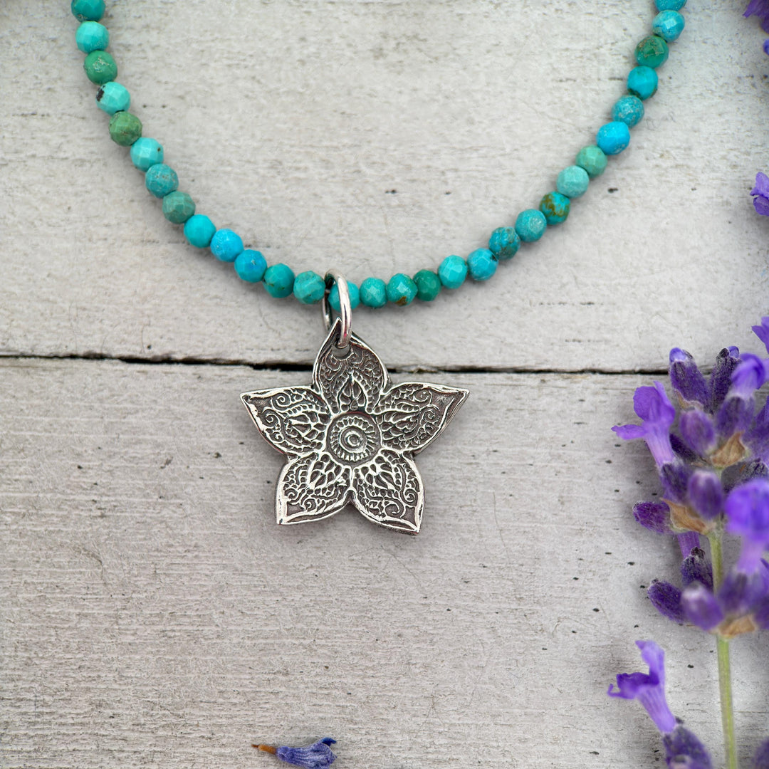 Small Sterling Silver Flower Pendant – Textured Silver Charm – Handmade Minimalist Layering Jewelry – Dainty Floral Gift for Her - SunlightSilver