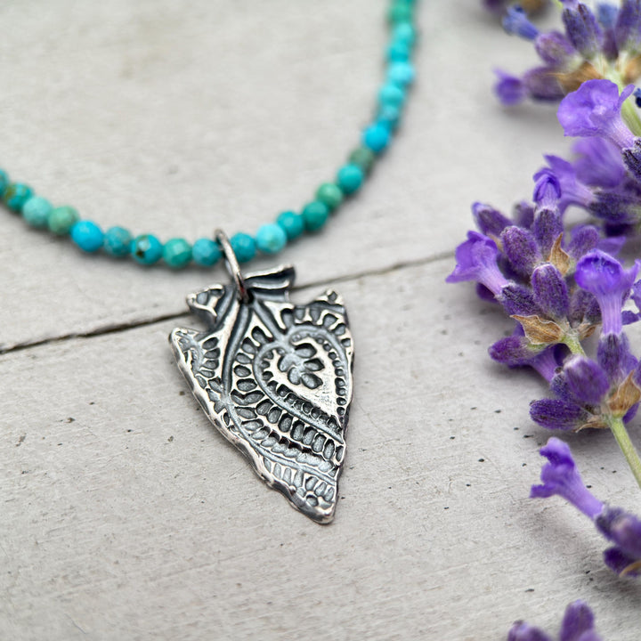 Silver Arrowhead Necklace with Paisley Design - SunlightSilver