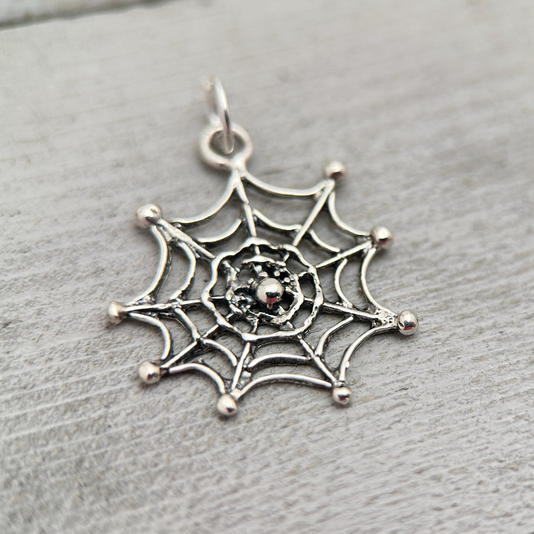 Spider and Web Sterling Silver Pendant - SunlightSilver