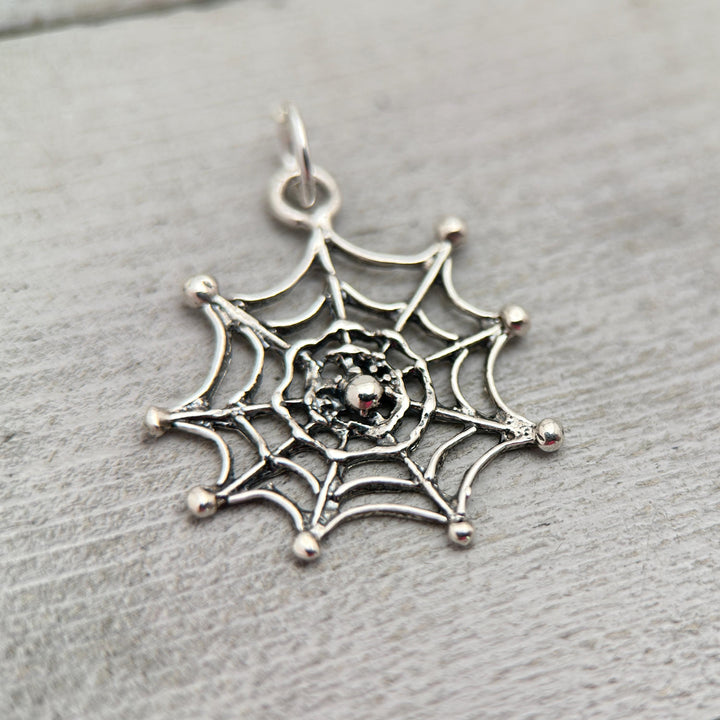 Spider and Web Sterling Silver Pendant - SunlightSilver