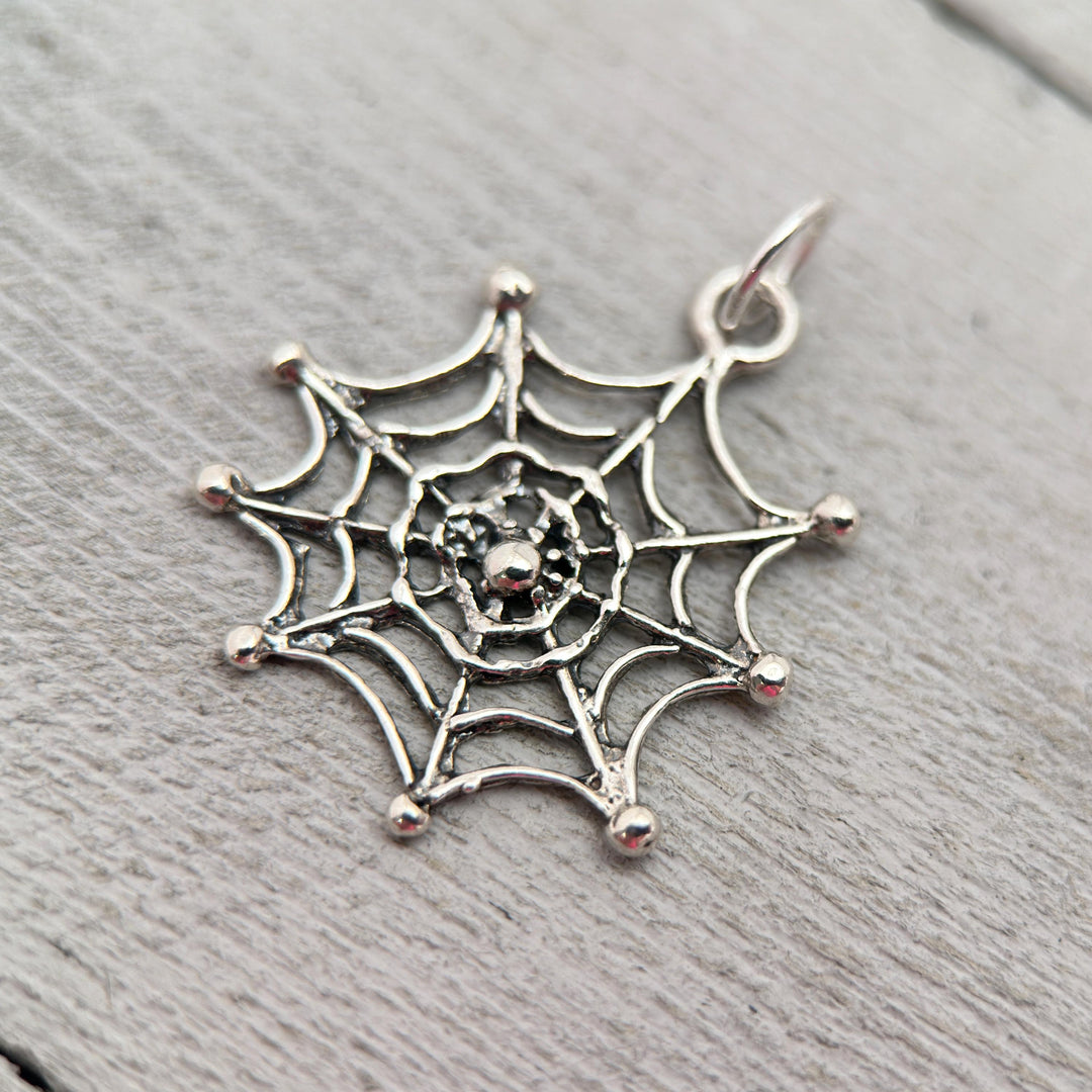 Spider and Web Sterling Silver Pendant - SunlightSilver