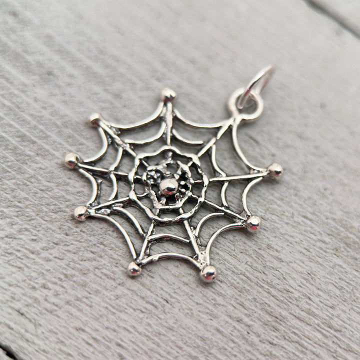 Spider and Web Sterling Silver Pendant - SunlightSilver