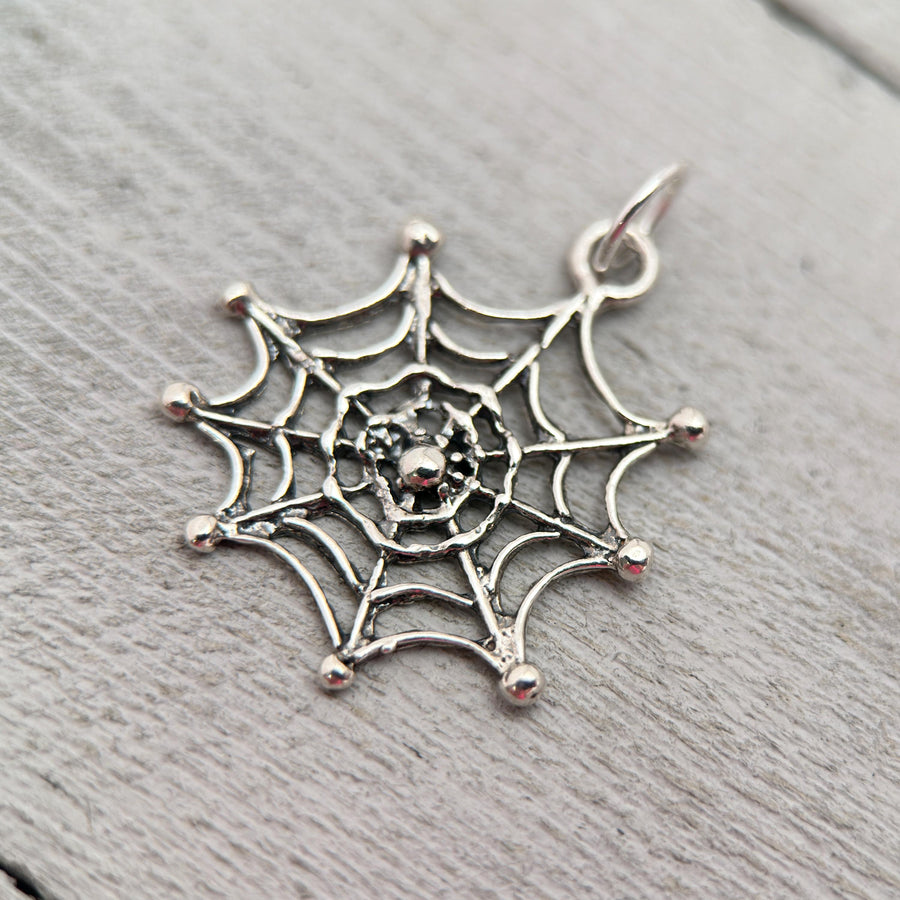 Spider and Web Sterling Silver Pendant - SunlightSilver