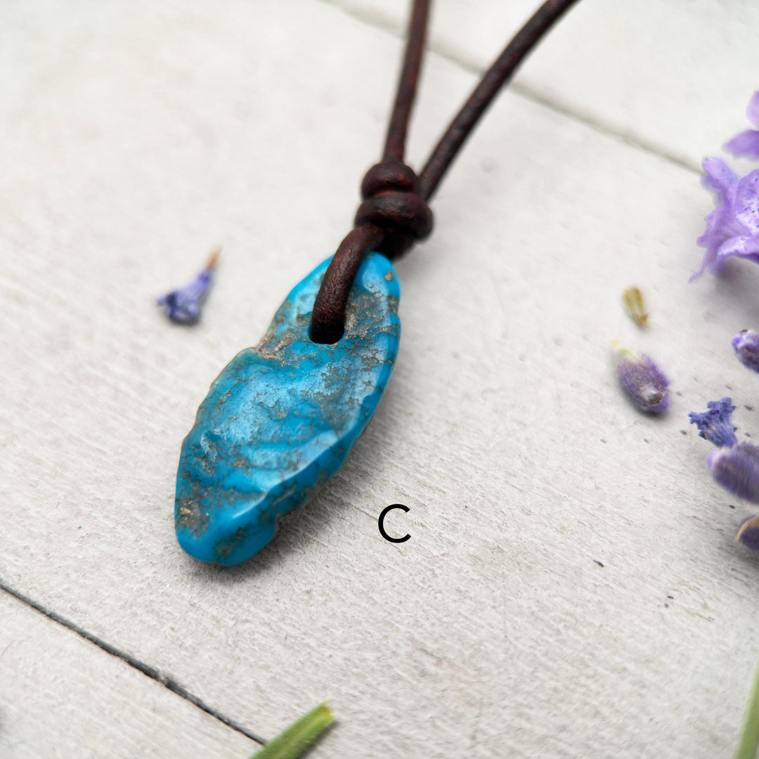Blue Kingman Turquoise Nugget Leather Necklace - SunlightSilver